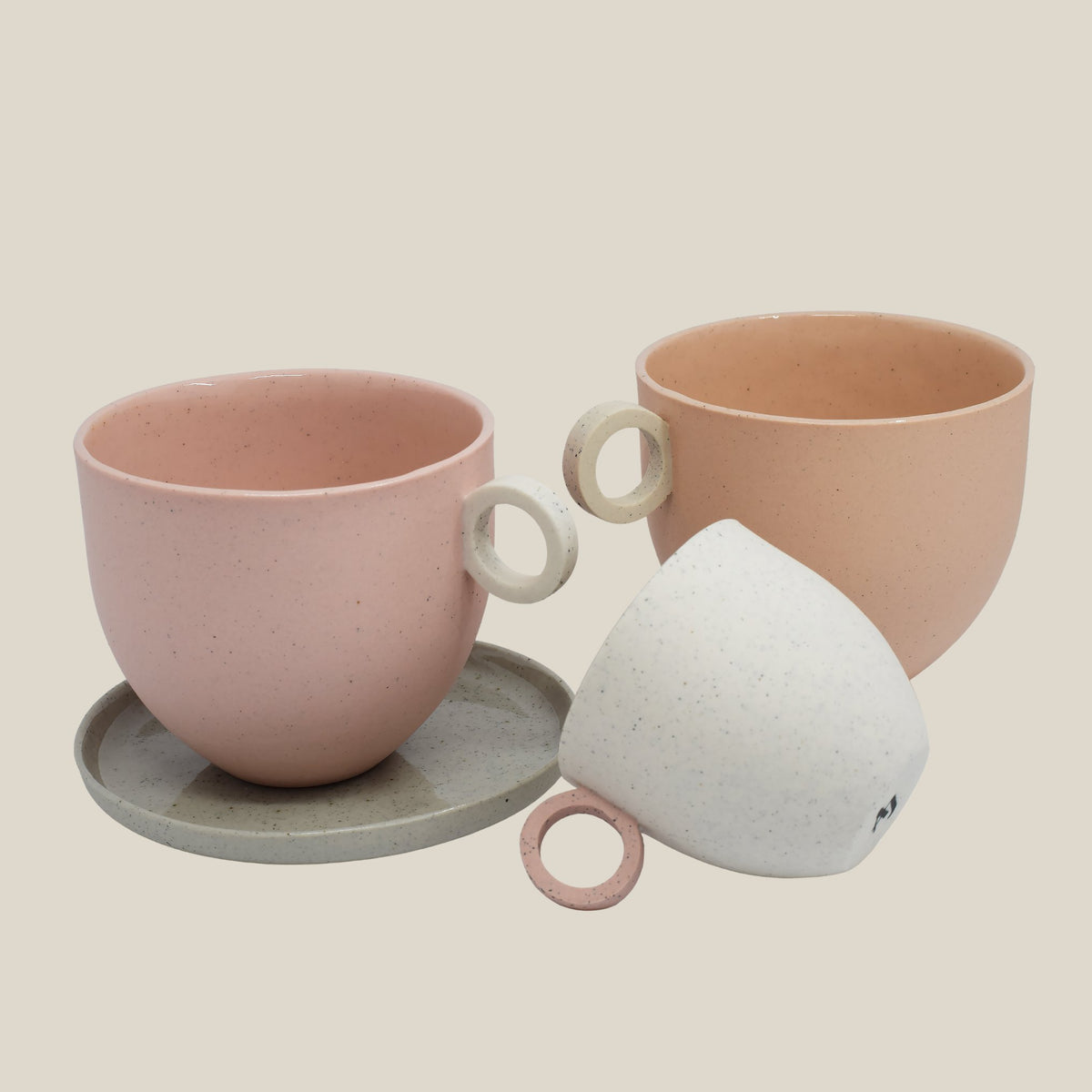 Matt Speckle White Espresso Cup with Pink Handle – Anna Jones Ceramics