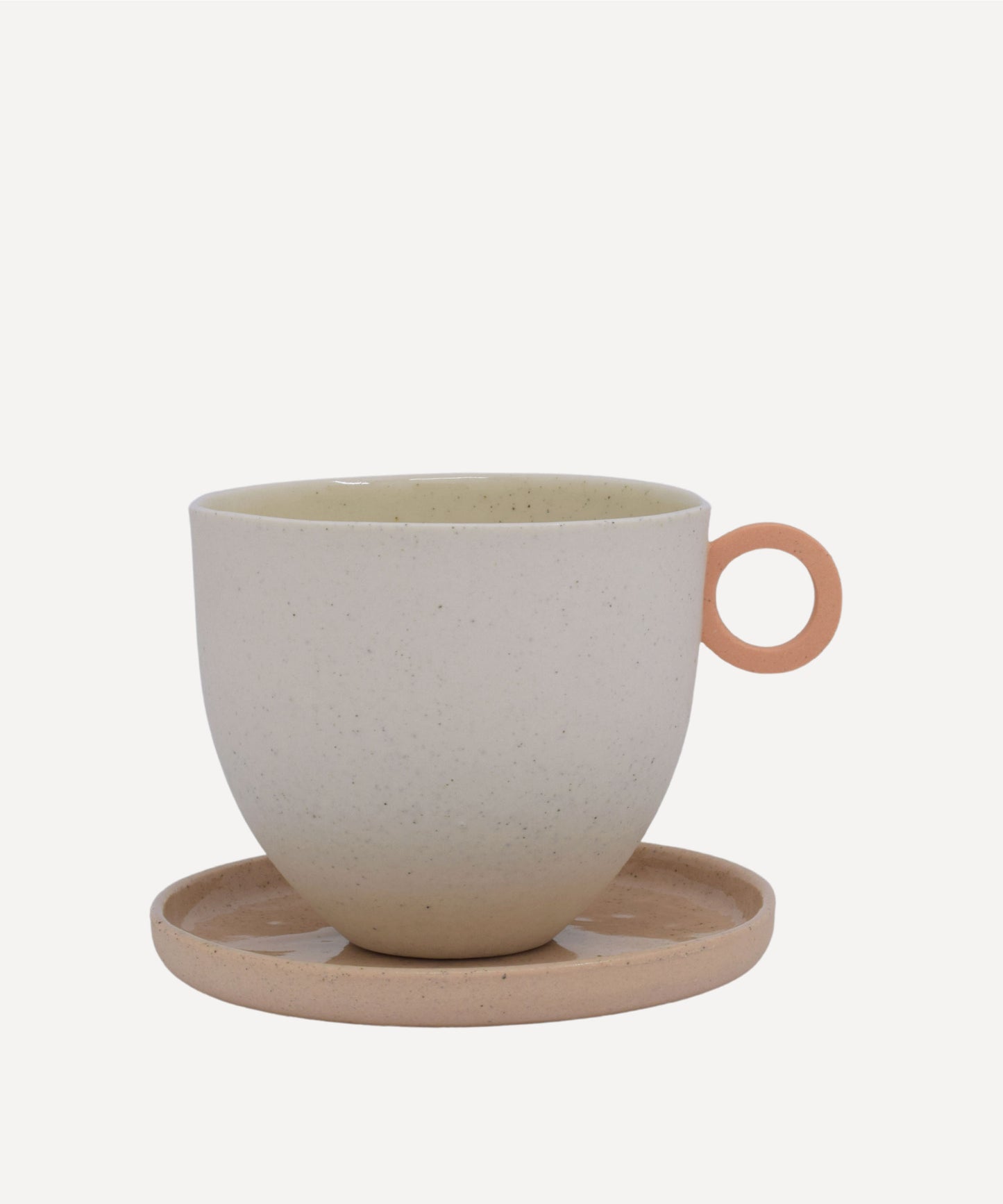 Matt Speckle White Mug with Peach Handle