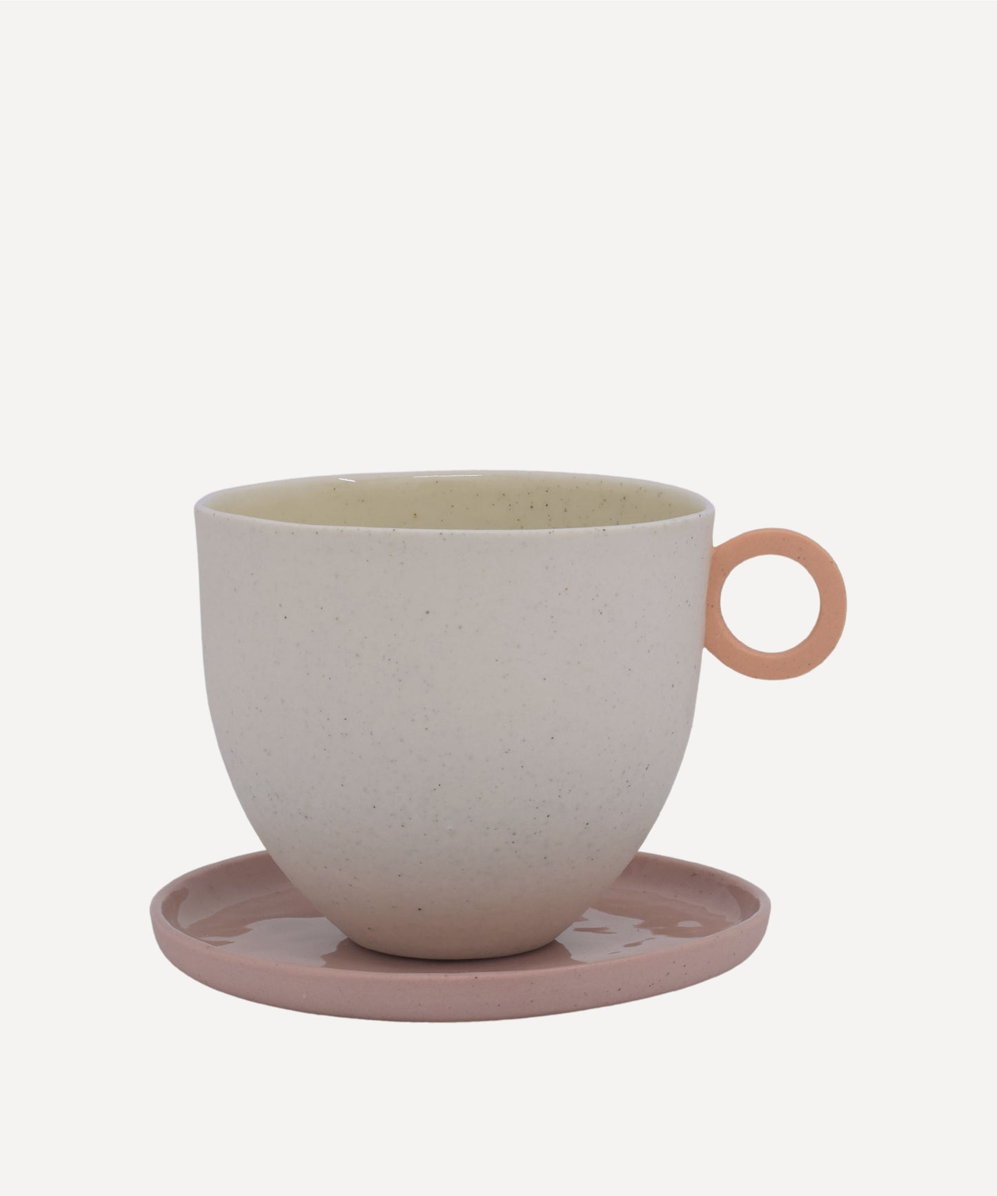 Matt Speckle White Mug with Peach Handle