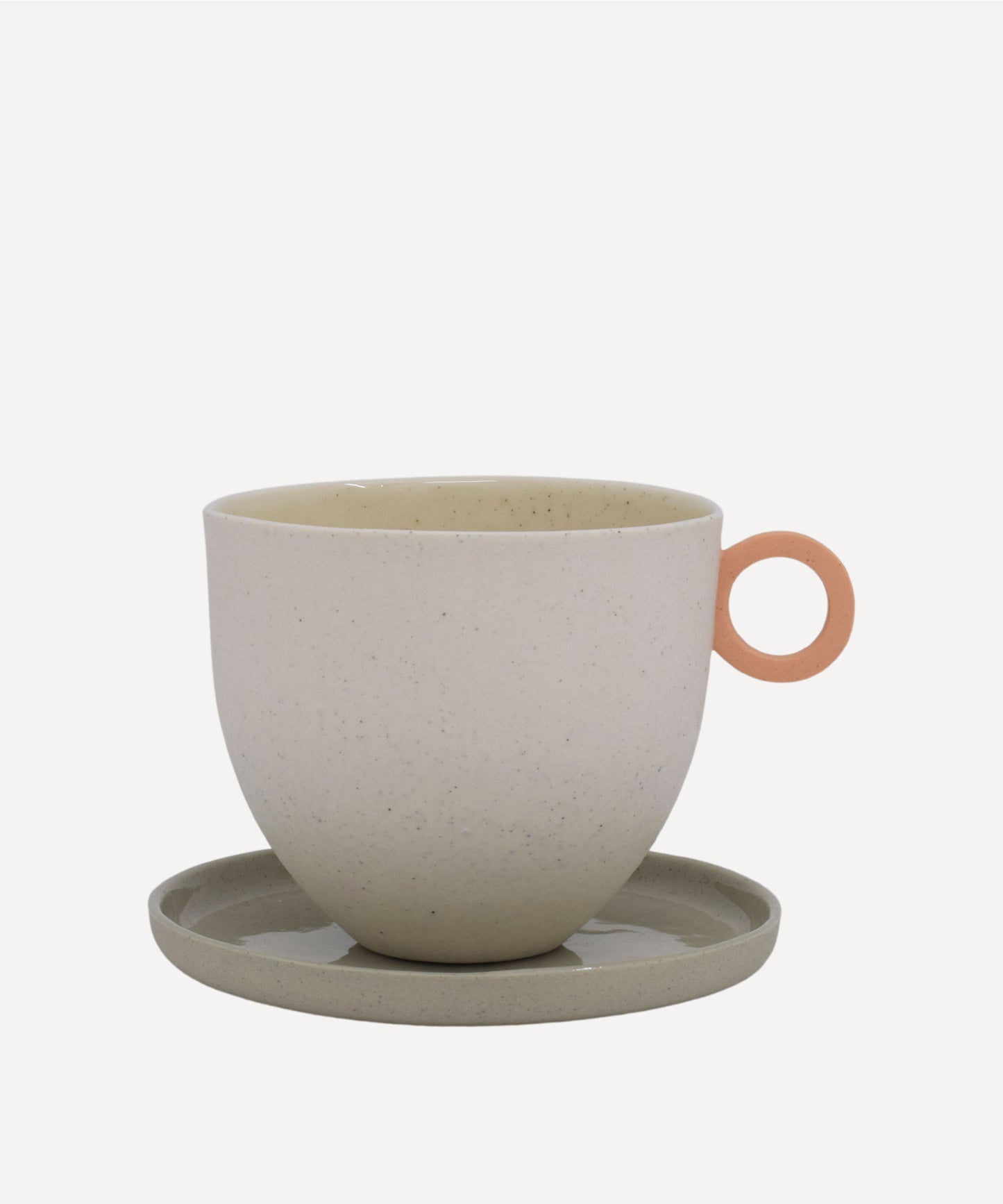 Matt Speckle White Mug with Peach Handle