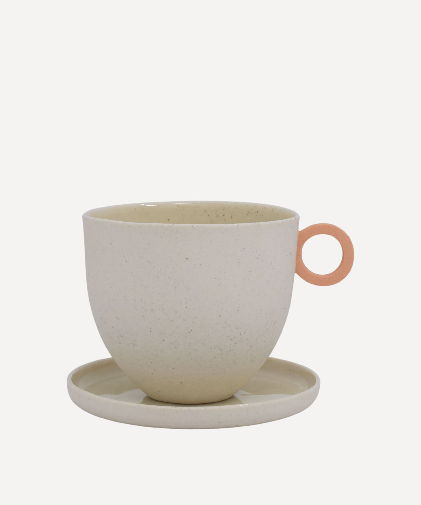 Matt Speckle White Mug with Peach Handle