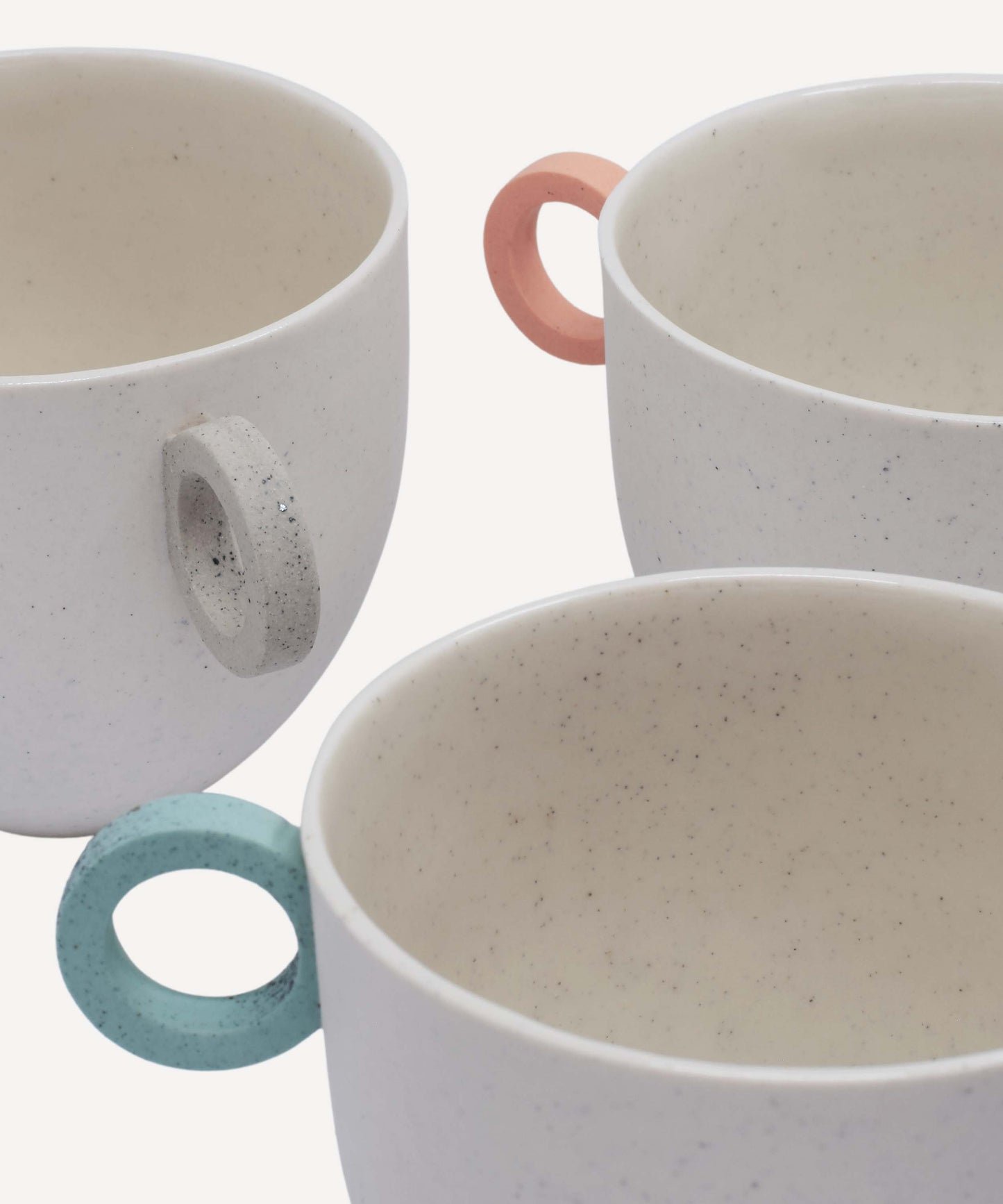 Matt Speckle White Mug with Green Handle