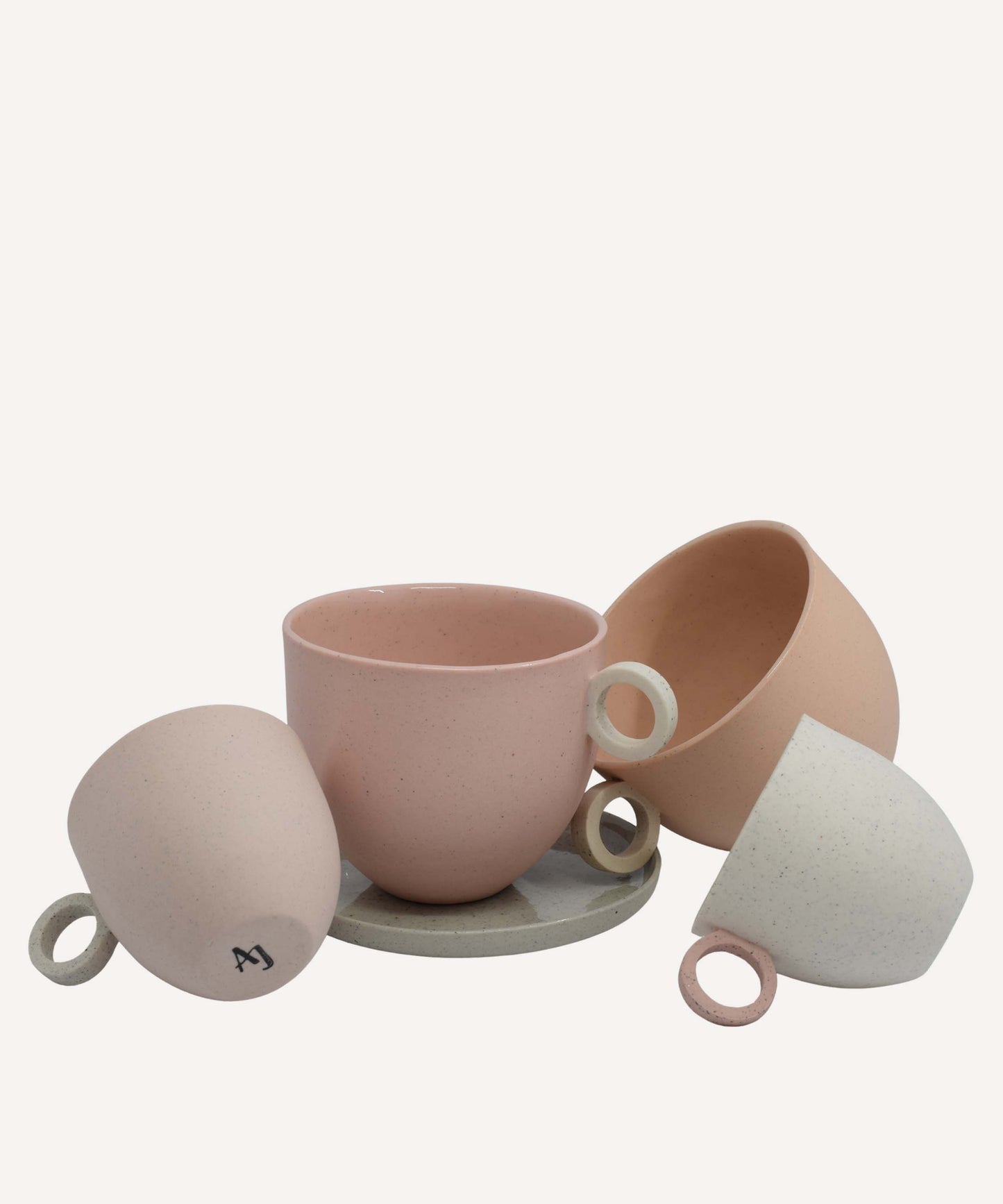 Matt Speckle White Mug with Peach Handle