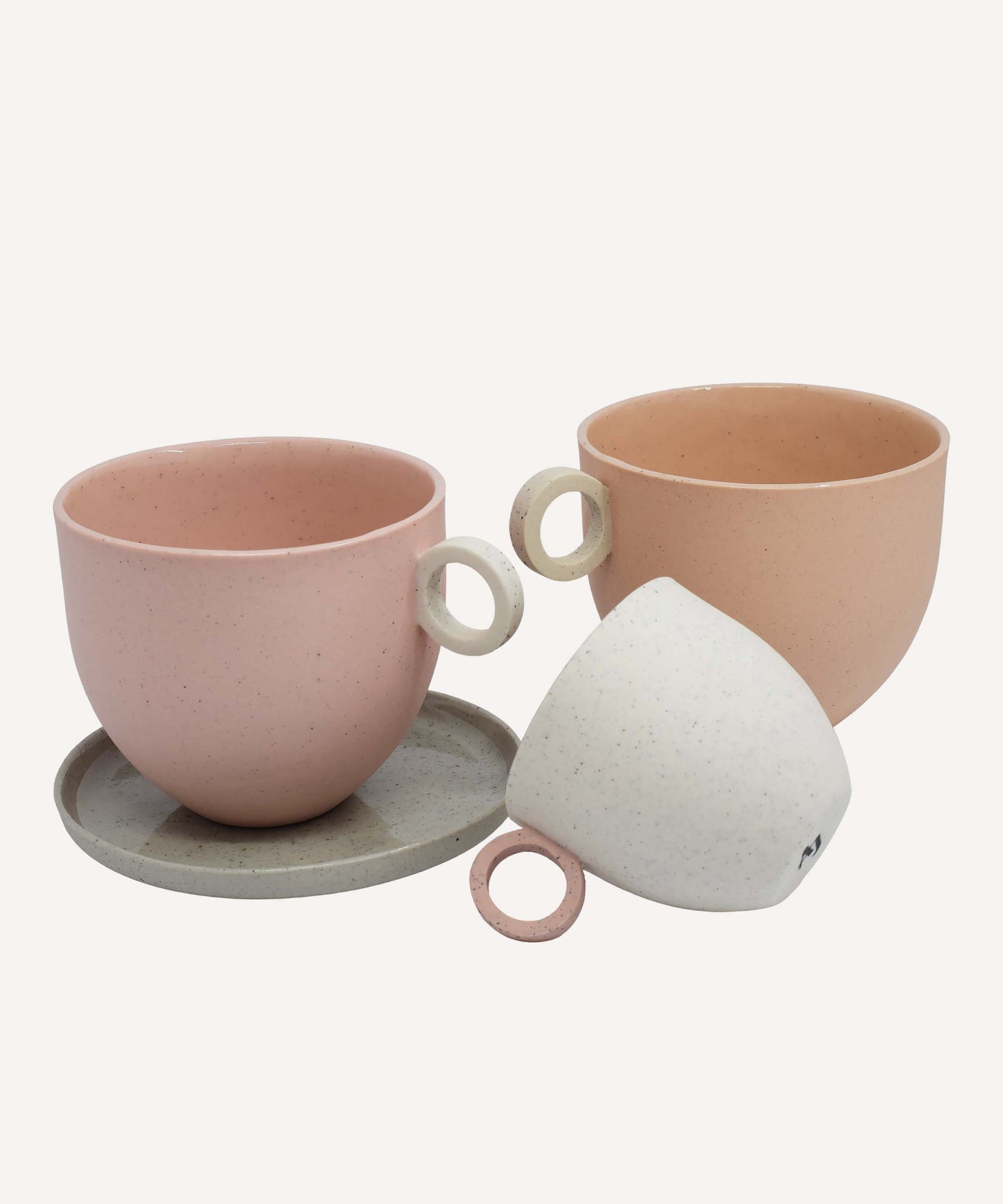 Matt Speckle White Espresso Cup with Peach Handle