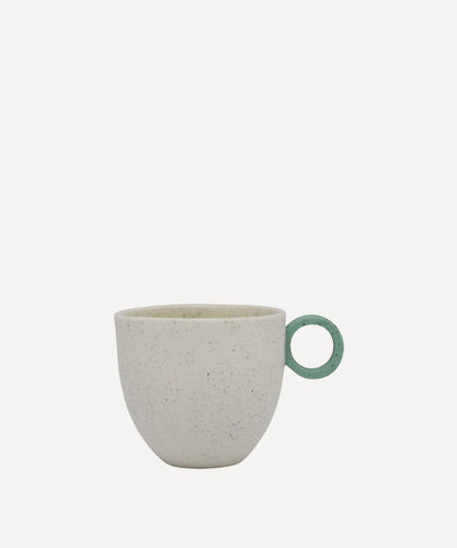 Matt Speckle White Espresso Cup with Green Handle