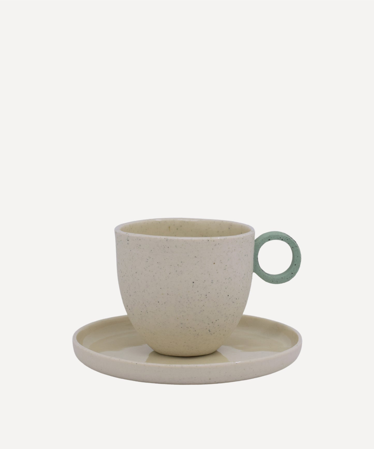 Matt Speckle White Espresso Cup with Green Handle