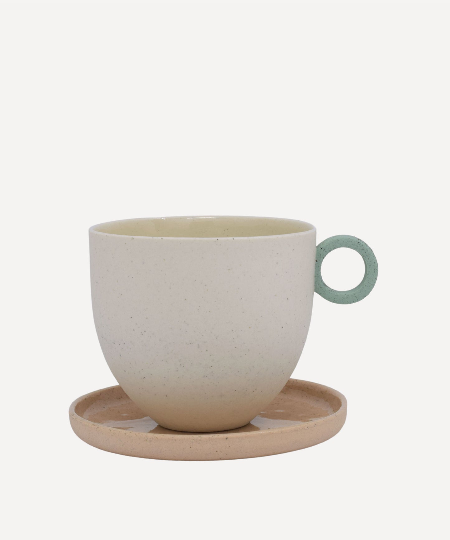 Matt Speckle White Mug with Green Handle