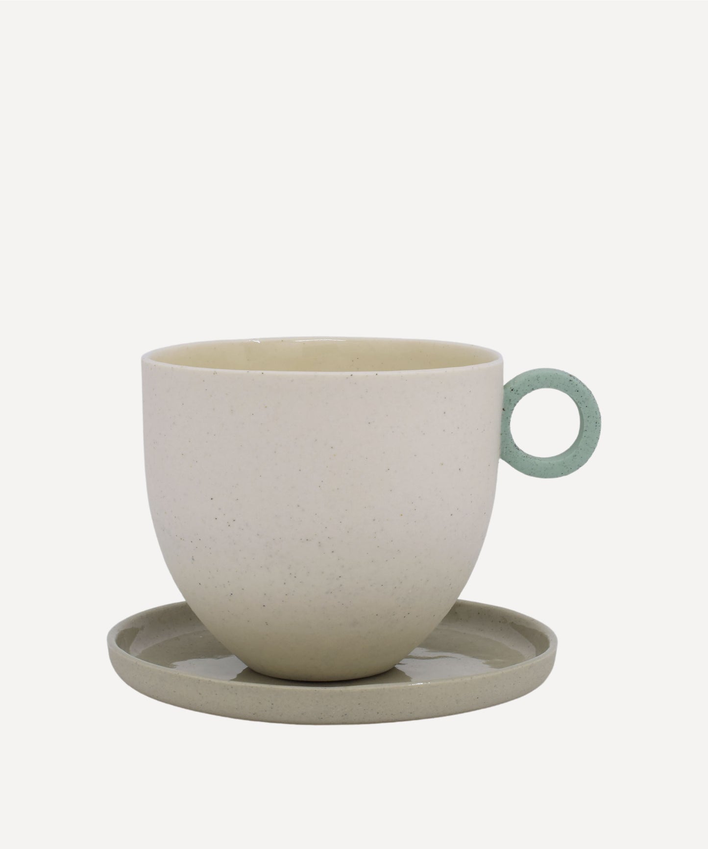 Matt Speckle White Mug with Green Handle