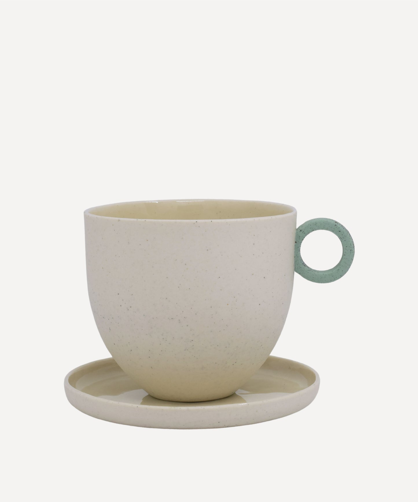 Matt Speckle White Mug with Green Handle