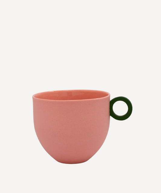 Syros Pink Mug with Green Ring Handle