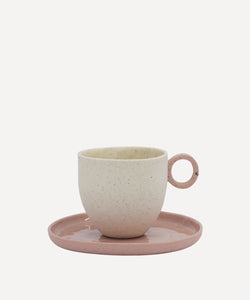Matt Speckle White Espresso Cup with Pink Handle