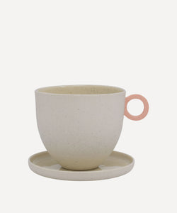 Matt Speckle White Mug with Pink Handle