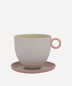 Matt Speckle White Mug with Pink Handle