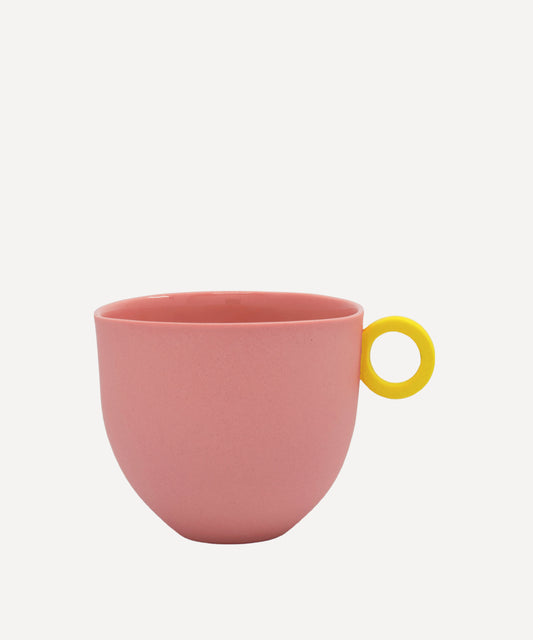 Syros Pink Mug with Yellow Ring Handle