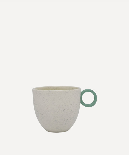 Matt Speckle White Espresso Cup with Green Handle