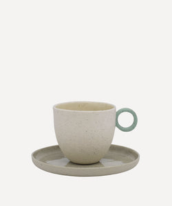 Matt Speckle White Espresso Cup with Green Handle