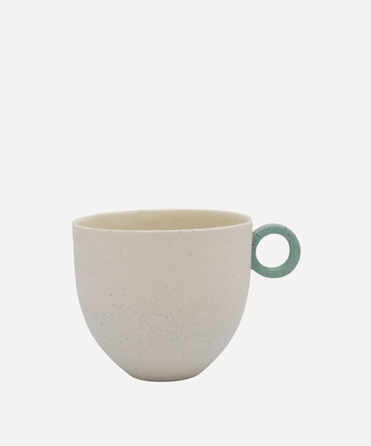 Matt Speckle White Mug with Green Handle