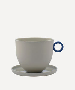 Syros Grey Mug with Blue Ring Handle