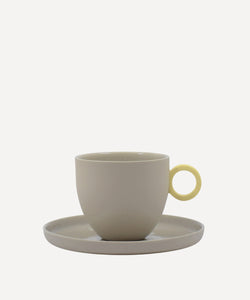 Syros Grey Espresso Cup with Yellow Ring Handle
